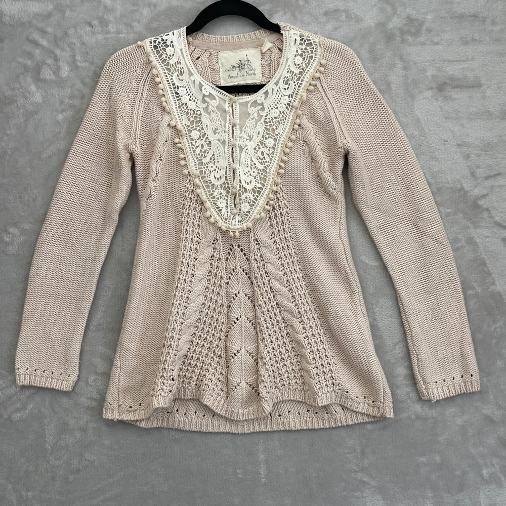 Angel Of The North Women's Sweater Top Knit Lace Cottagecore Neutral Feminine S